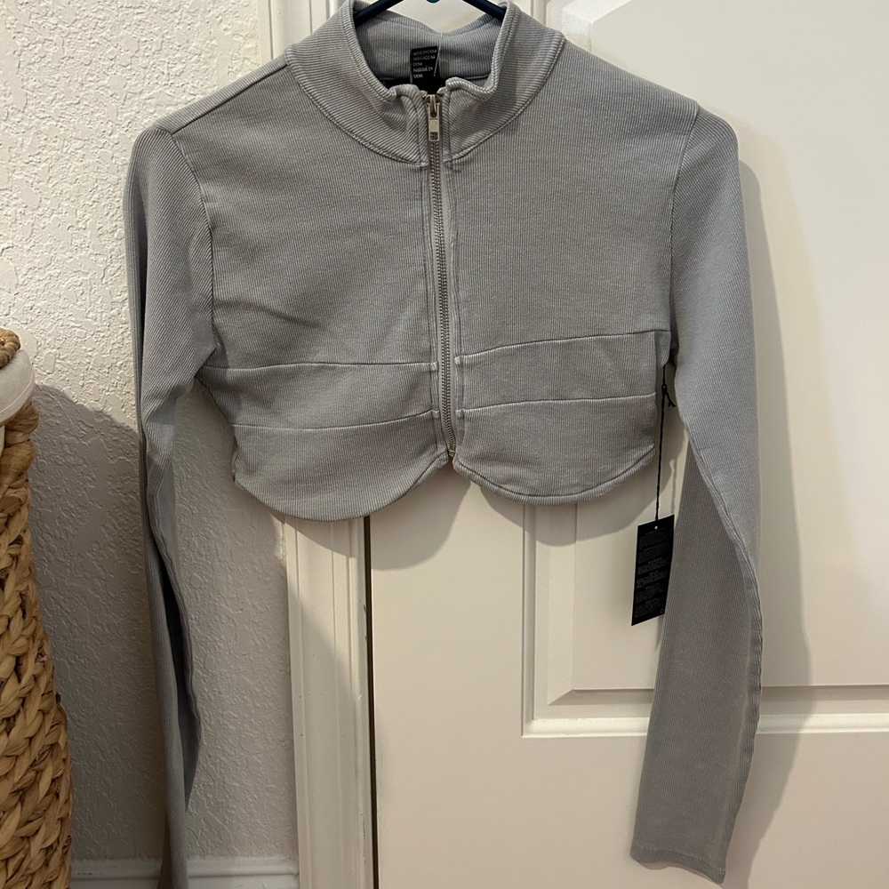 NEVER WORN Corset zip up long sleeve crop top from Forever 21